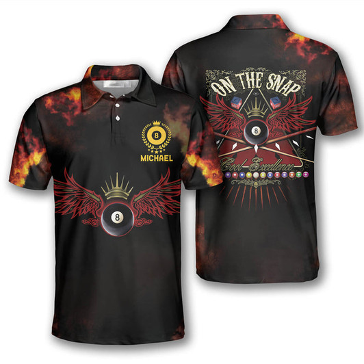 Custom On the Snap Custom Billiard Shirts for Men, Custom Billiard Shirts for Team, Billiard Polo Shirts