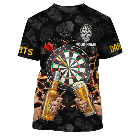 Custom With Name Dart And Beer 3D Full Printed Shirt For Best Dart Player, Dart Lover, Present To Dart Player