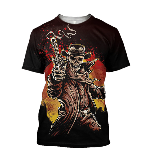 Cowboy Skeleton 3D T Shirt Halloween Cowboy Gifts