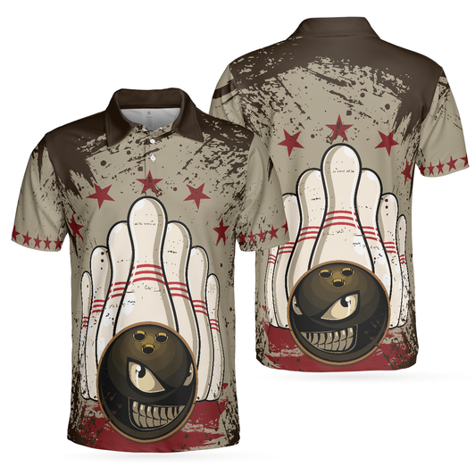 Men Polo Shirt - Bowling Ball Vintage Background Short Sleeve Polo Shirt, Crazy Polo Shirt, Best Bowling Shirt For Men - Best Polo Shirt For Me