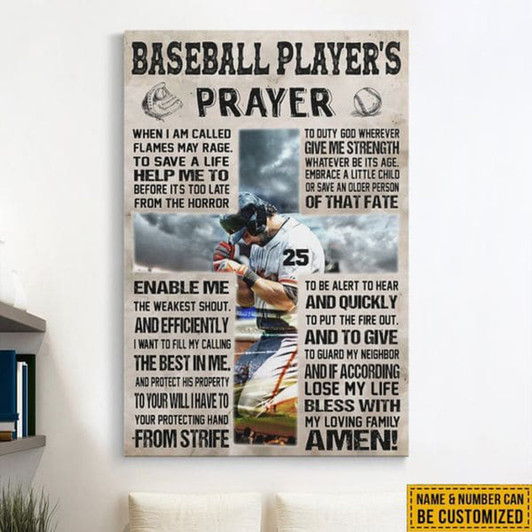 Custom Baseball Player’s Prayer, When I Am Called Flames May Rage To Save A Life Help Me To Before It’s Too Late From The Horror Poster and Canvas