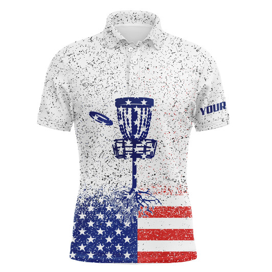Custom Disc Golf Men Polo Shirt - American Flag Disc Golf Custom Name Apparel - Personalized Gift For Disc Golf Lover, Men, Husband, Team, Patriotic