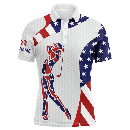 Custom Golf Men Polo Shirt - Custom Name American Flag White Apparel - Personalized Gift For Golf Lover, Team, Husband, Boyfriend, Men, Patriotic, 4th July