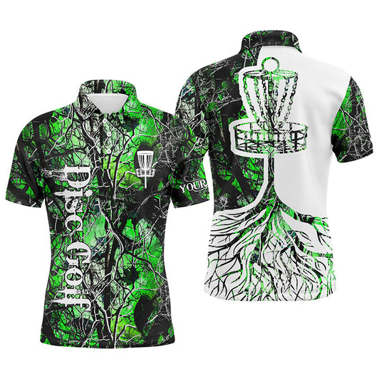 Custom Disc Golf Men Polo Shirt - Custom Name Green Camo Disc Golf Basket Apparel - Personalized Gift For Golf Lover, Men, Husband, Team, Boyfriend