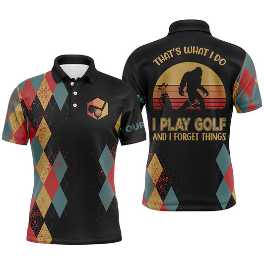 Custom Bigfoot Golf Men Polo Shirt - Retro Sasquatch Custom Name Apparel - Personalized Gift For Golf Lover, Men -That's What I Do, Play Golf & Forget Things