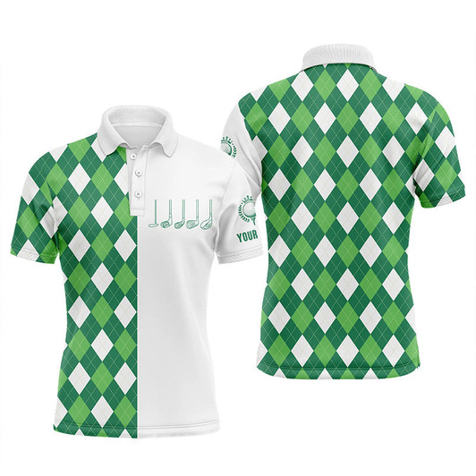 Custom Mens golf polo shirts green and white argyle plaid pattern custom mens golf wear NQS5019