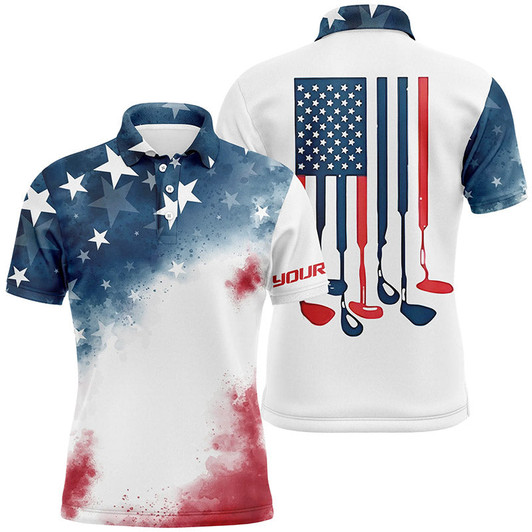 Custom Watercolor American Flag Mens Golf Polo Shirts Patriotic Usa Golf Shirts For Men Cool Golf Gifts LDT0497