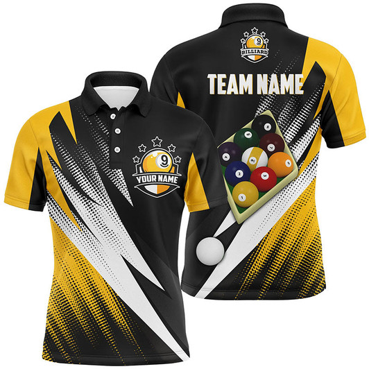 Custom Billiard 9 Ball Pool Custom Name 3D Polo Shirts For Men, Personalized Billiard Pool Balls Jerseys VHM0111