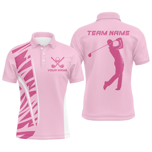 Custom Pink Men golf polo shirts custom mens pink golf shirts golf outfits for men NQS8389