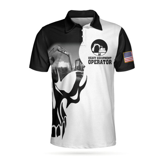 Heavy Equipment Operator Proud Skull American Flag Men Polo Shirt, If You Think You Can Do My Job Skull Heavy Equipment Operator Shirt, Best Gift For Men