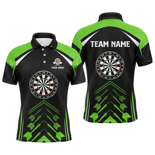 Personalized Green Black Mens Darts Polo Shirt Custom Darts Shirt For Men Dart Jerseys LDT1465