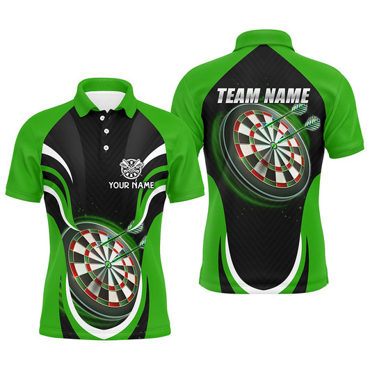 Personalized Black Green Mens Darts Polo Shirt Custom Darts Shirt For Men Dart Jerseys LDT1393