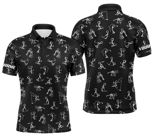 Custom Men golf polo upf shirts custom name funny golf pattern, black polo shirt