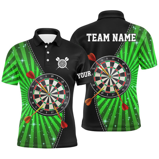 Custom Black Green Halo Mens Darts Polo Shirt Custom Cool Darts Shirt For Men Dart Jerseys