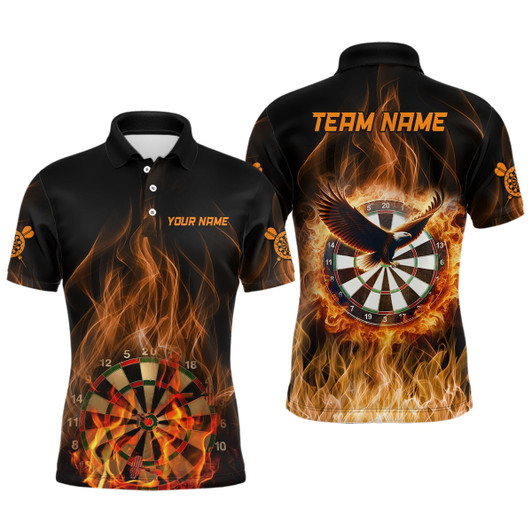 Custom Orange Fire Flame Eagle Mens Darts Polo Shirt Custom Dart Shirts For Men Dart Jerseys