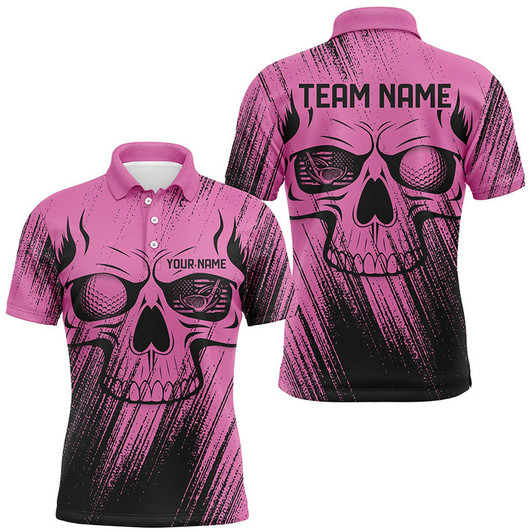 Custom Pink Grunge Skull Mens Golf Polo Shirts custom golf outfit for mens, team mens golf shirt