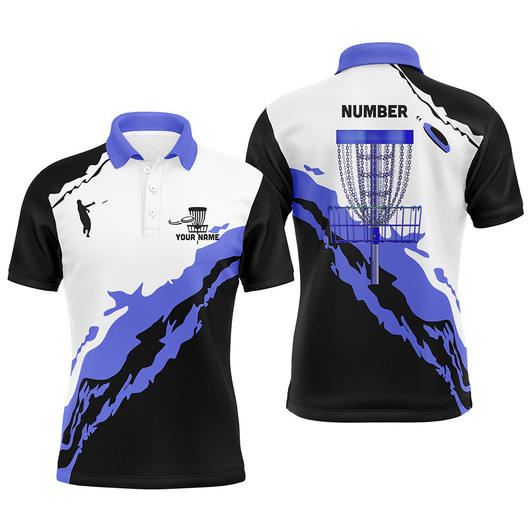 Custom Purple Black Mens Disc Golf Polo Shirts Customized Disc Golf Shirts For Men Disc Golfing Gifts