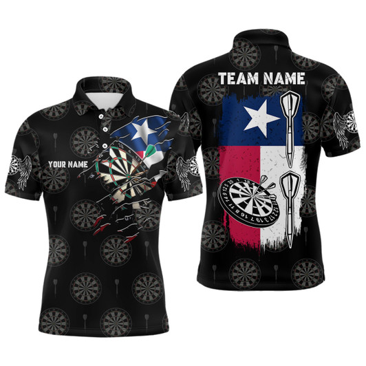 Personalized Retro Texas Flag Mens Darts Polo Shirt Custom Patriotic Darts Jersey For Men