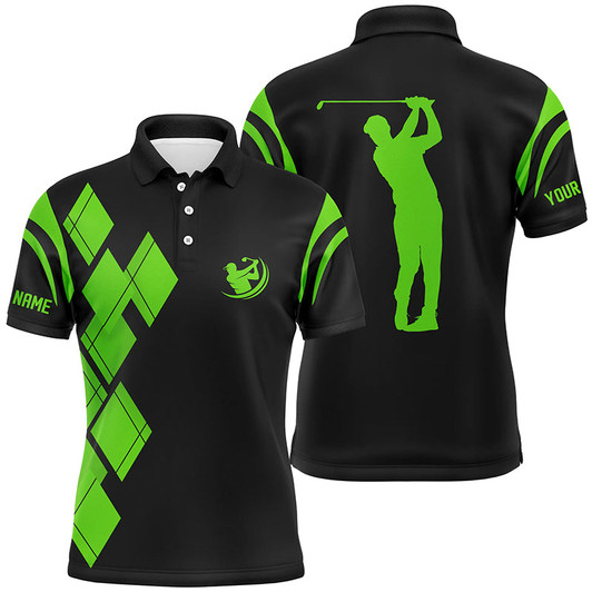 Custom Black and green argyle pattern Mens golf polo shirts custom team golf shirt for men