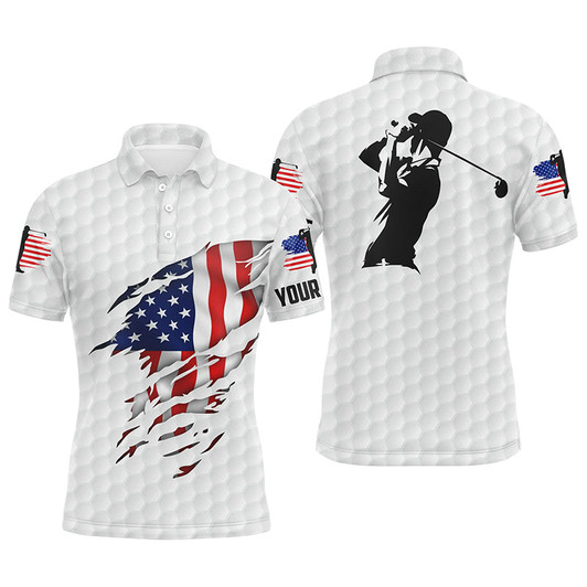 Custom Mens golf polo shirts American flag patriotic golf shirts custom polo golf tops for men | White