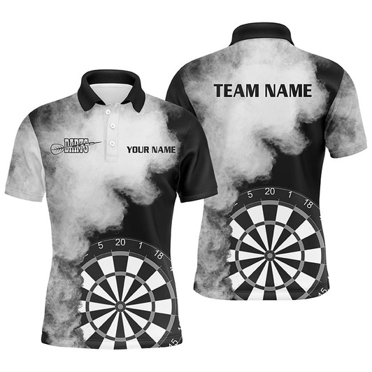 Personalized Black White Flame Mens Darts Polo Shirts Custom Dart Jerseys For Men Dart Team Shirts