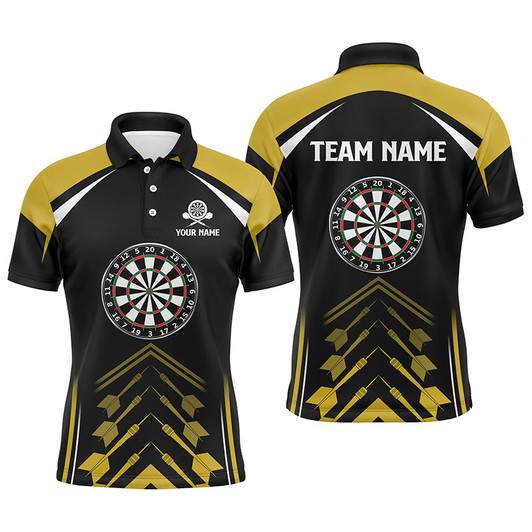 Personalized Yellow Black Mens Darts Polo Shirt Custom Darts Shirt For Men Dart Jerseys