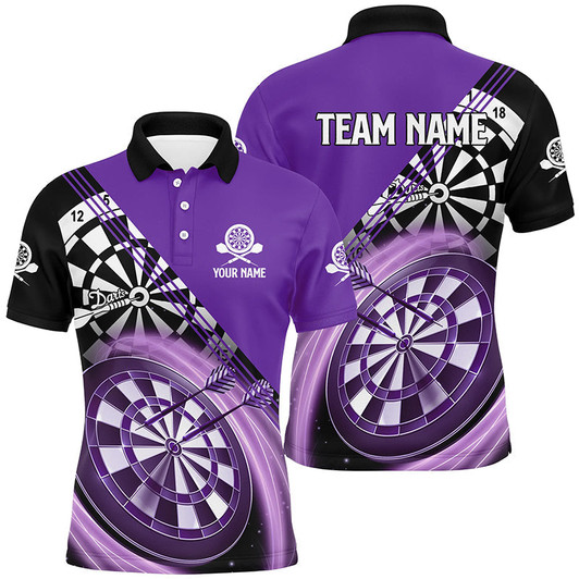 Personalized Black Purple Mens Darts Polo Shirt Custom Darts Shirt For Men Dart Jerseys