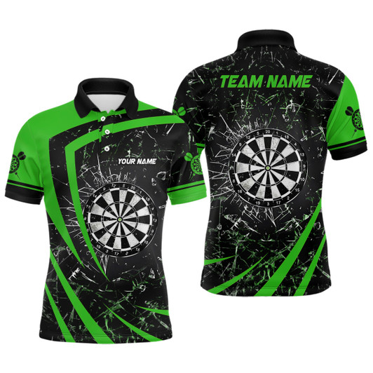 Personalized Green Glass Break Dart Polo Shirts Custom Dart Shirts For Men Dart Team Shirts
