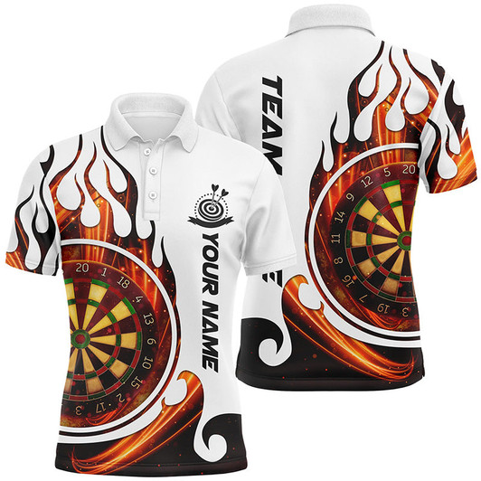 Custom Fire Flame Dartboard Mens Darts Polo Shirt Custom Dart Shirts For Men Dart Jerseys