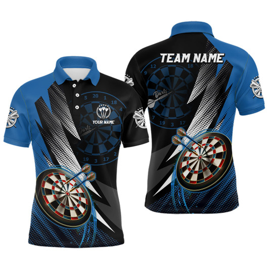 Personalized Black Blue Mens Darts Polo Shirt Custom Cool Dart Shirt For Men Team Jersey