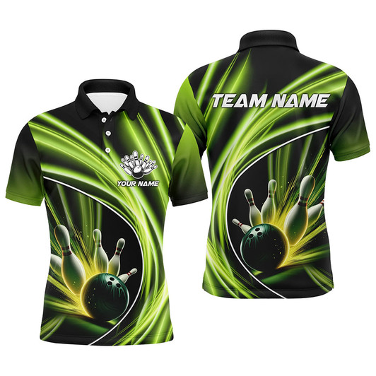 Custom Green Light Bowling Jerseys For Men Custom Mens Bowling Polo, Quarter-Zip Shirt for Team Bowlers
