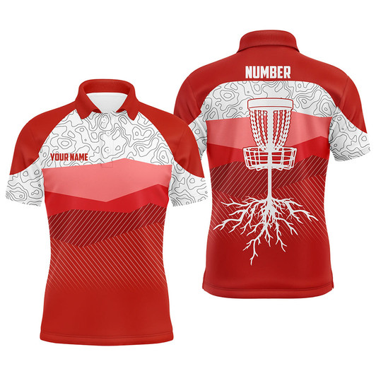 Custom Red Mountains Golf Course Mens Disc Polo Shirt Custom Disc Golf Shirts For Men Cool Golf Gifts