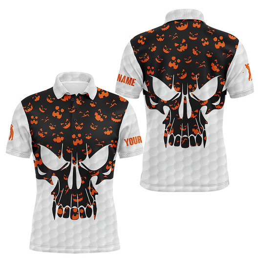 Custom Mens golf polo shirts Halloween pattern custom skull golf ball shirt for men, best men golf wear