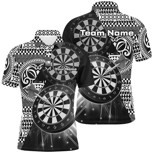 Personalized Tribal White Black Dart Polo Shirts For Men Dart Jerseys Custom Dart Team Shirts