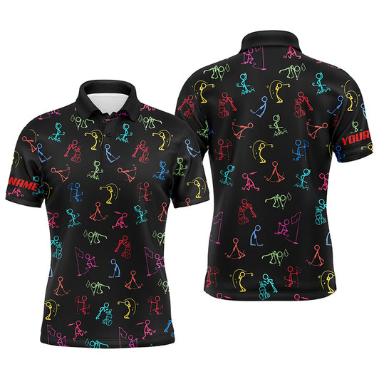 Custom Men golf polo shirts custom name funny multi color golf pattern black polo shirt best mens golf wear