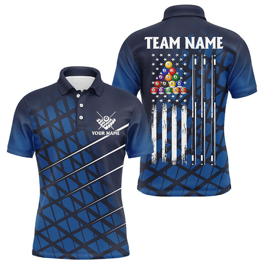 Personalized Blue Grunge American Flag Men Billiard Polo Shirts Custom Pool Player Jersey Shirts