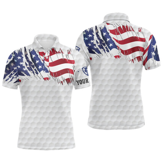 Custom American Flag white Mens Golf Polo Shirts Custom mens patriotic polo shirts, unique polo shirts