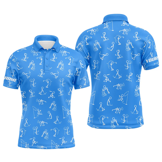 Custom Men golf polo upf shirts custom name funny golf pattern blue polo shirt best mens golf wear