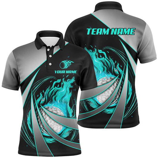 Custom Mens golf polos shirts custom flame golf ball shirts for men, personalized golf gifts | Cyan Blue