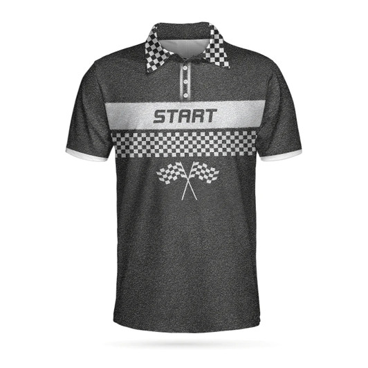 Racing Start And Finish Short Sleeve Polo Shirt, Black And White Checker Pattern Polo Shirt, Best Racing Shirt For Men