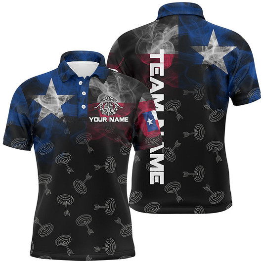 Personalized Vintage Smoke Texas Flag Archery Polo Shirts For Men, Archery Targets Pattern Jerseys