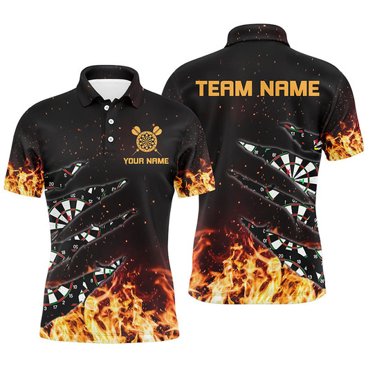 Personalized Dart Board Fire Flame Men Darts Polo Shirts Custom Darts Player Shirts, Darts Jerseys