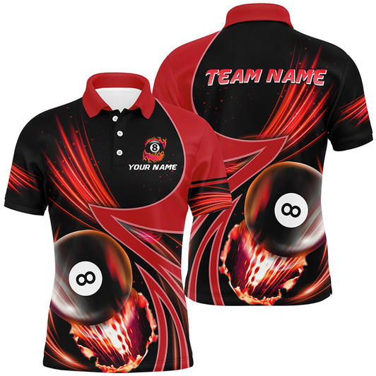 Personalized 3D Red Jerseys Billiard 8 Ball Men Polo Shirts Custom Team League Billiard Shirts