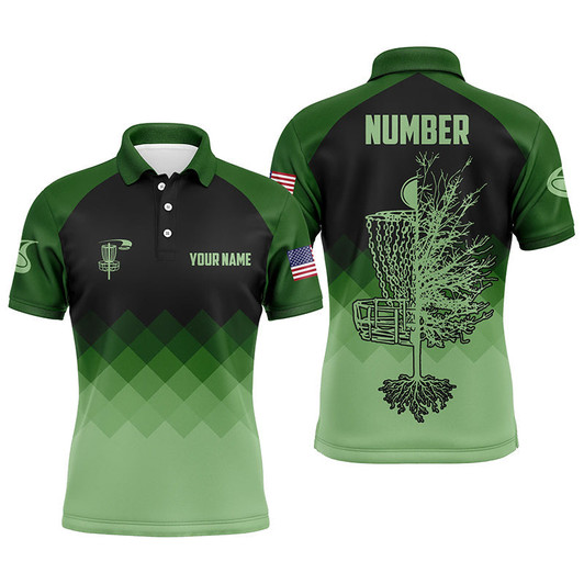 Custom Dark Green Geometric Mens Disc Golf Polo Shirts Customized Disc Golf Shirts For Men