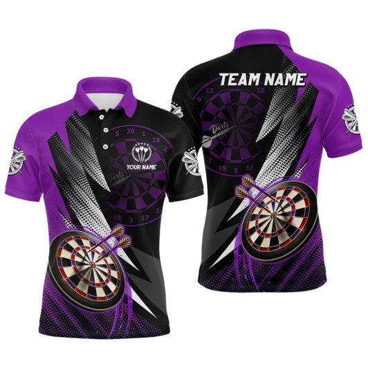 Personalized Black Purple Mens Darts Polo Shirt Custom Darts Shirt For Men Team Jersey