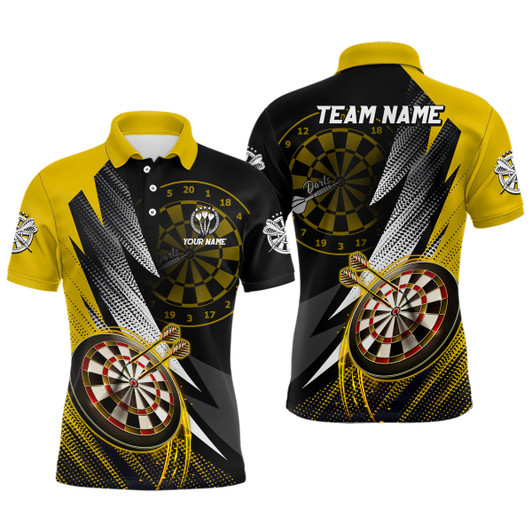 Personalized Yellow Black Mens Darts Polo Shirt Custom Darts Shirt For Men Team Jerseys