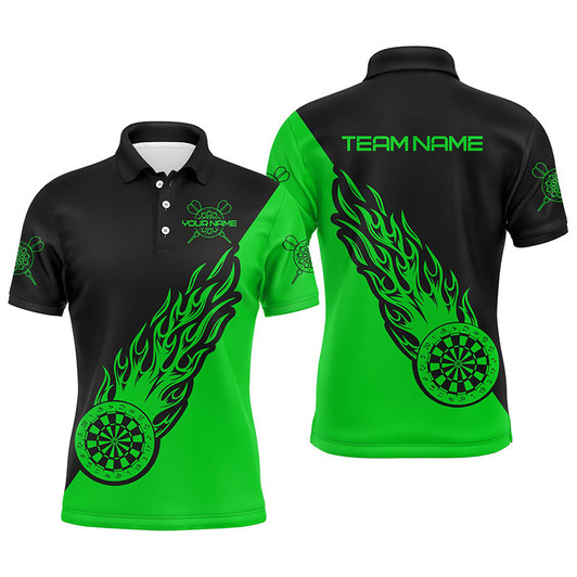 Personalized Green Black Flame Mens Darts Polo Shirt Darts Shirt For Men Dart Jerseys