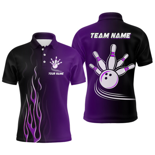 Custom Gradient black purple bowling league jerseys custom Men Bowling Polo Shirt, gifts for bowling team