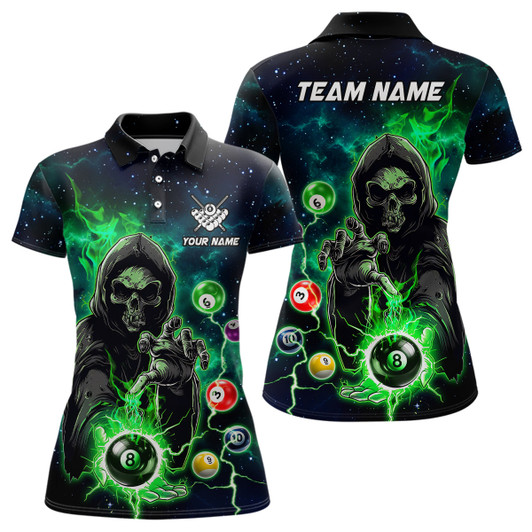 Custom Green Billiard Death Skeleton Women Polo & Quarter-Zip Shirts Customized Team League Billiard Jerseys