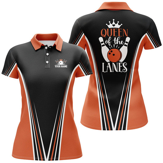 Custom Queen Of The Lanes Short Sleeve Polo Bowling Shirts For Women, Custom Gift For Girl Bowlers